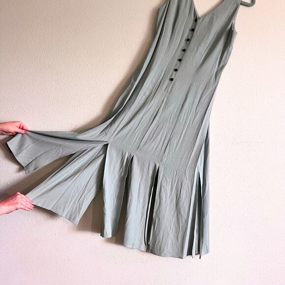 Vintage 90s Sage Green Maxi Dress Y2K Minimalist Cottagecore Grunge Size 8 - Picture 3 of 9